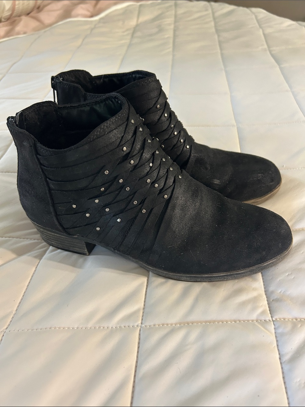 SO Black Faux Suede Studded Wrap Ankle Booties